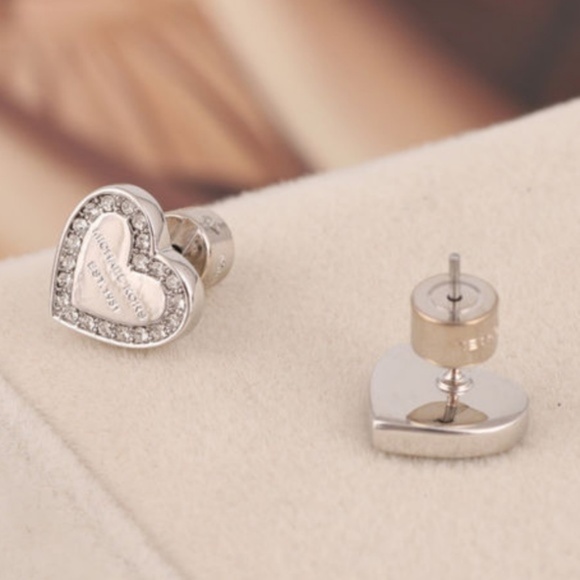 NEW Michael Kors Silver Logo Heart Charm Earrings - Picture 5 of 13